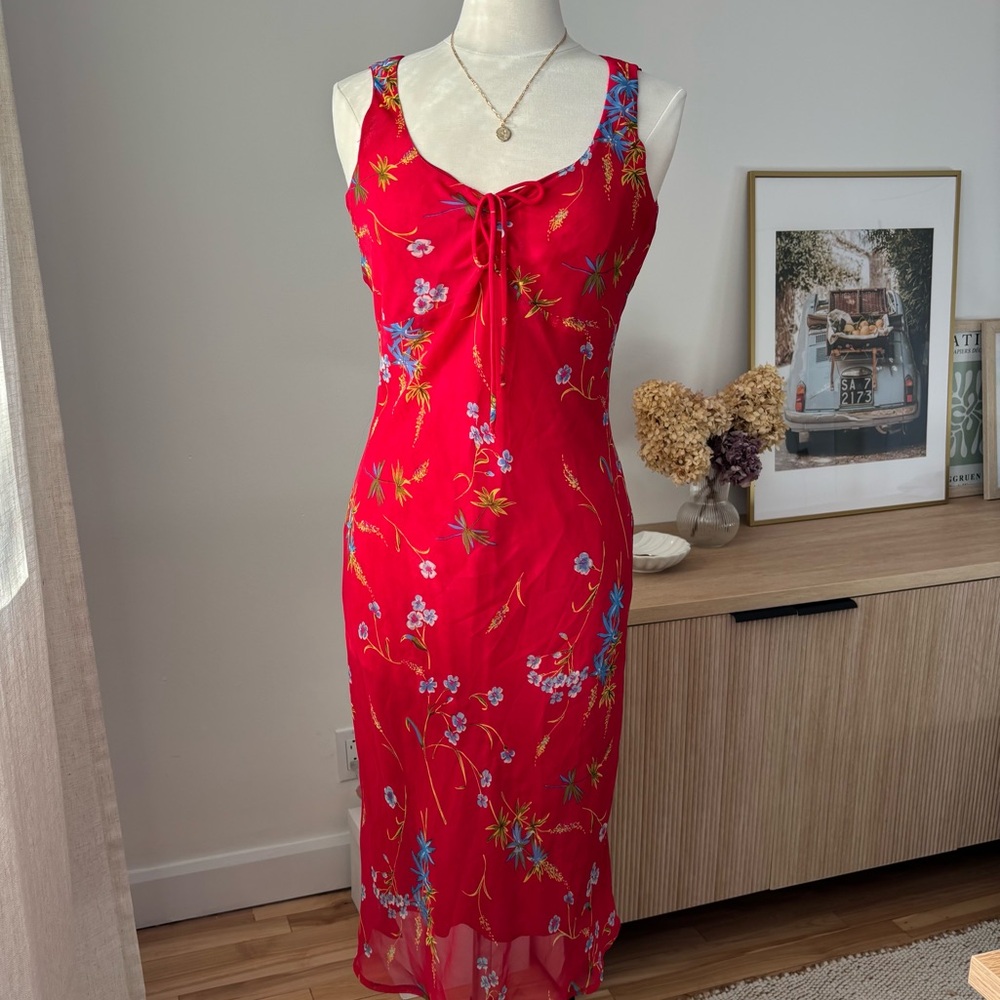 Vintage Y2K Red Floral Slip Dress -Size 12